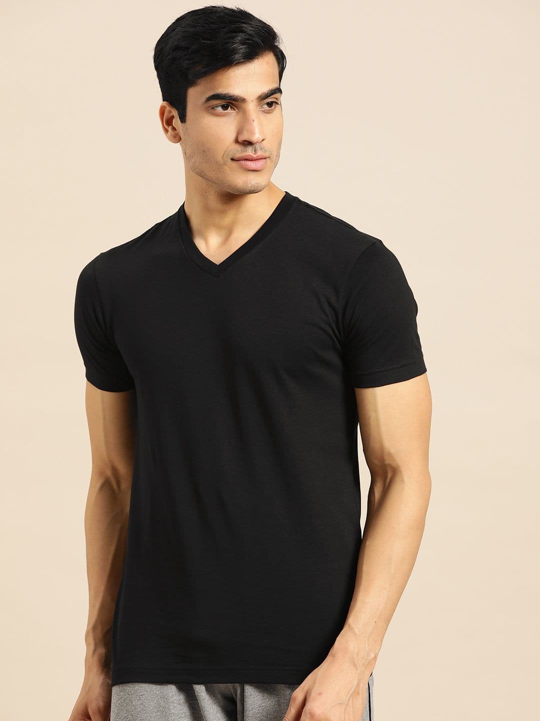 Jockey Men Black Solid V-Neck T-shirt - view 1