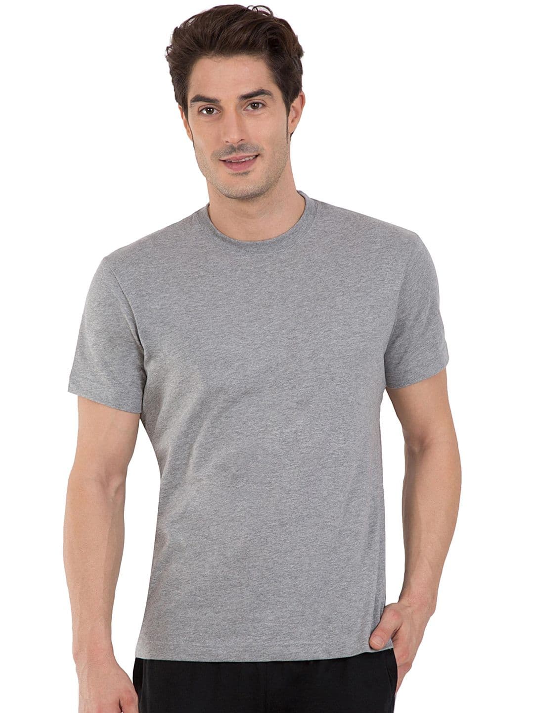Jockey Men Grey Melange Solid Comfort Fit Round Neck Sports T-shirt - view 1