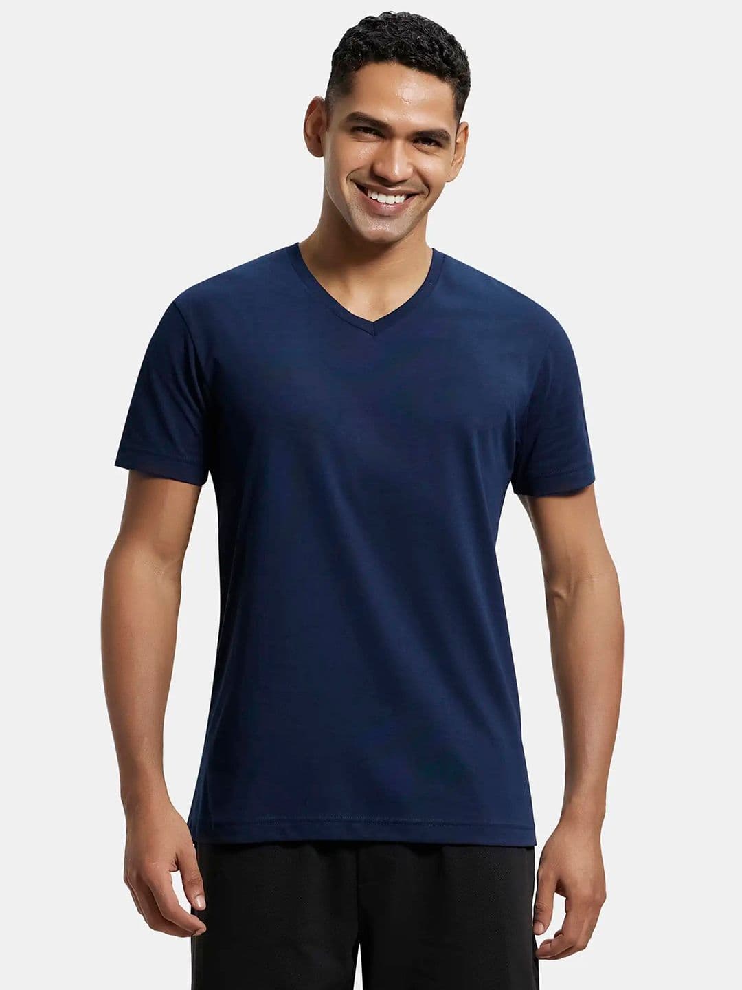 Jockey Super Combed Cotton Rich Solid V Neck Half Sleeve Tshirt-2726 - view 1