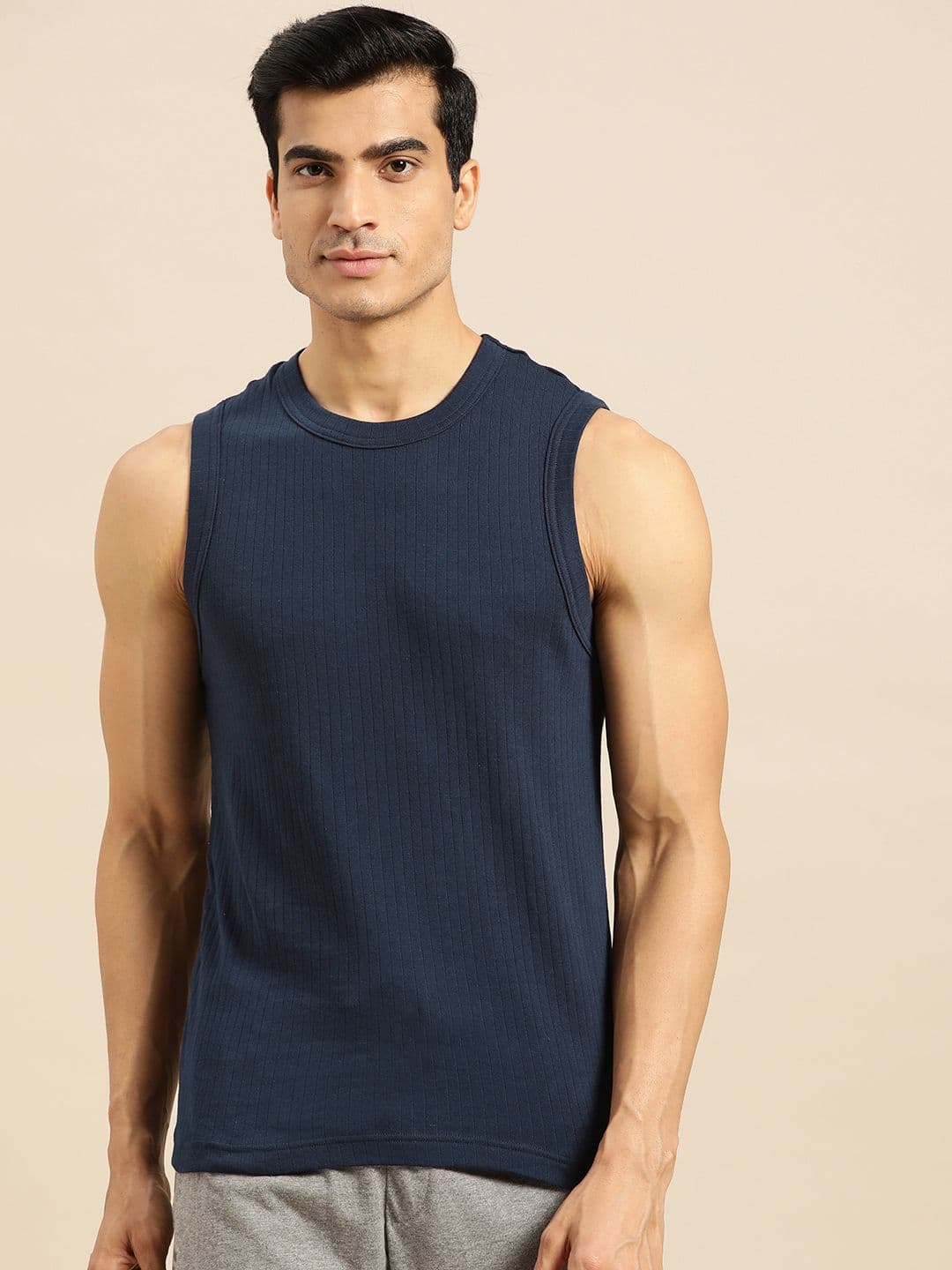 Jockey Men Navy Blue Ribbed Innerwear Vest - view 1
