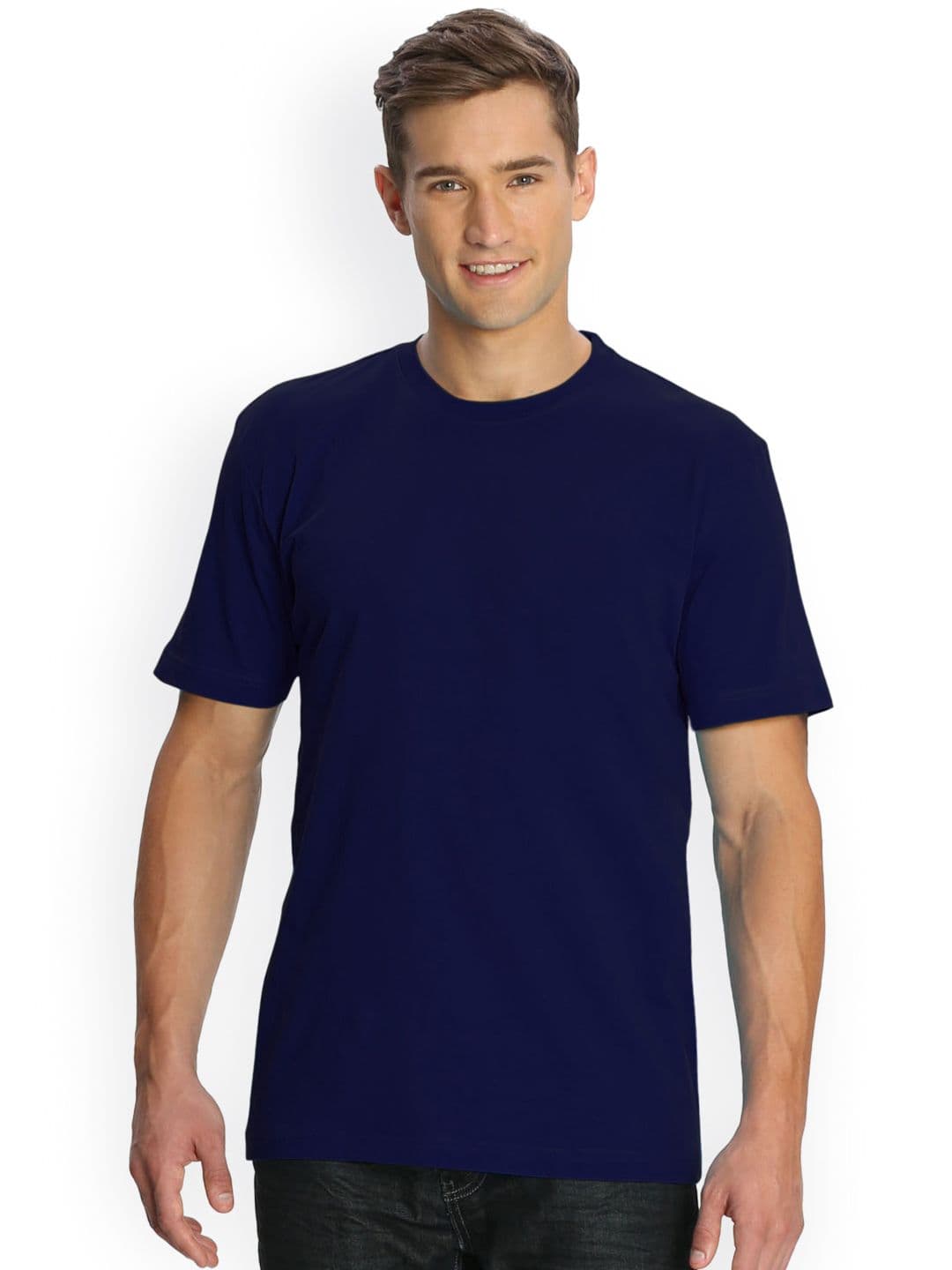 Jockey Men Navy Blue Solid Round Neck Pure Cotton T-shirt - view 1