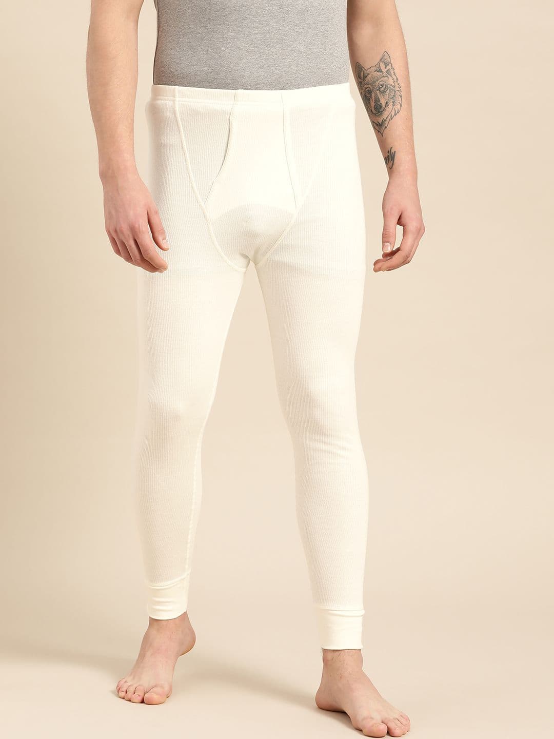 Jockey Men Off-White Ribbed Thermal Bottom - view 1