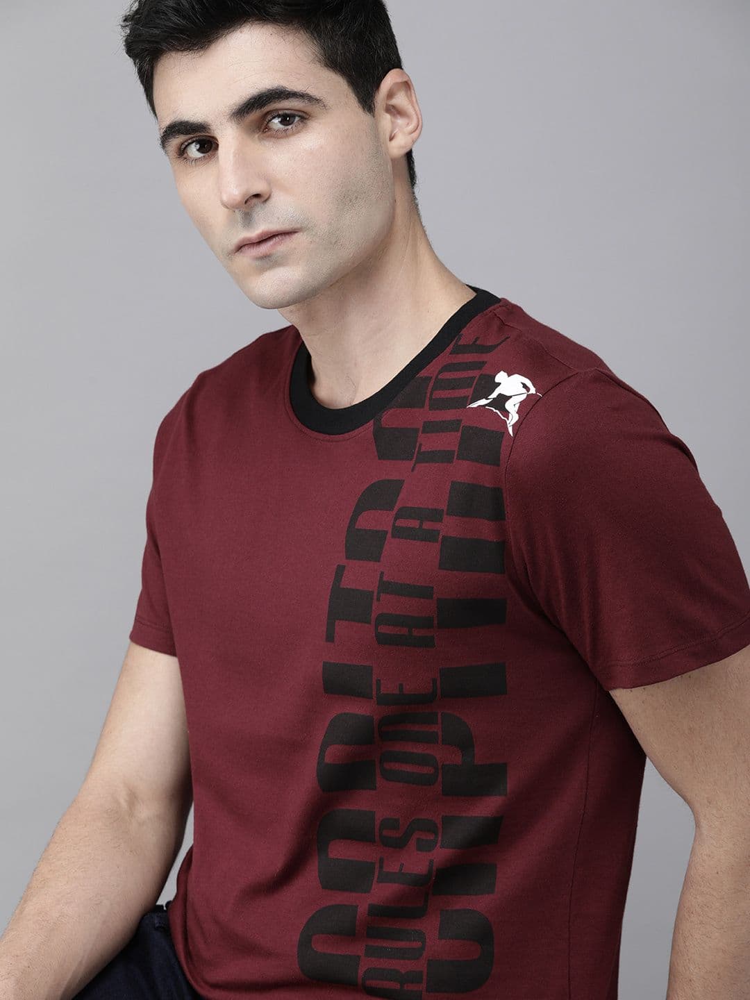 Roadster Men Maroon Printed Round Neck Cotton T-shirt - view 1