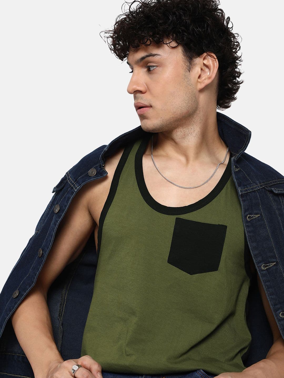 Roadster Men Olive Green & Black Solid Scoop Neck Racerback T-shirt - view 1