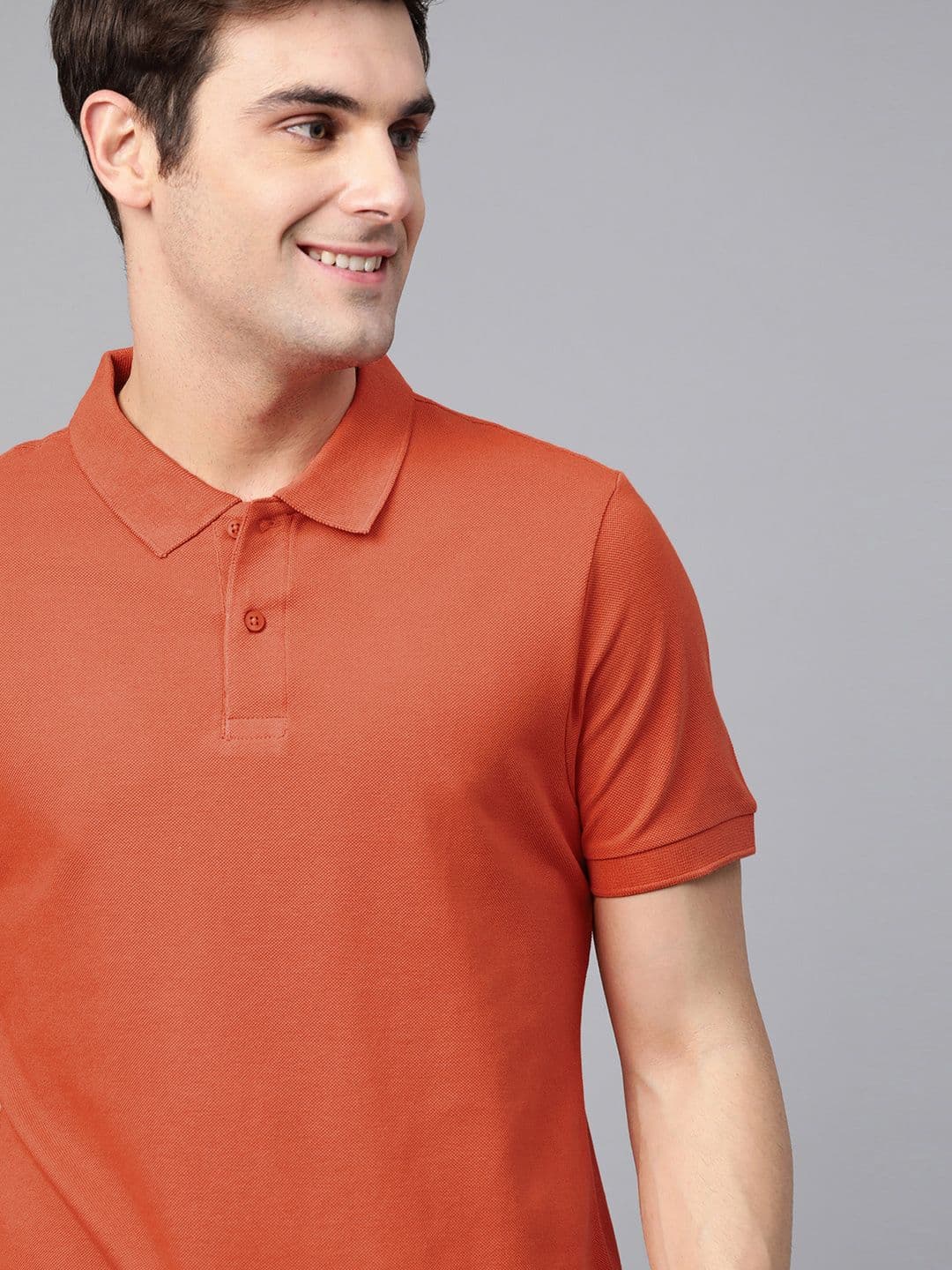 Mast & Harbour Men Coral Orange Solid Polo Collar T-shirt - view 1
