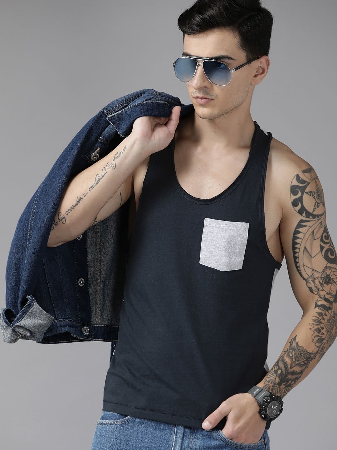 The Roadster Lifestyle Co. Pure Cotton Pocket Detail Sleeveless T-shirt - view 1