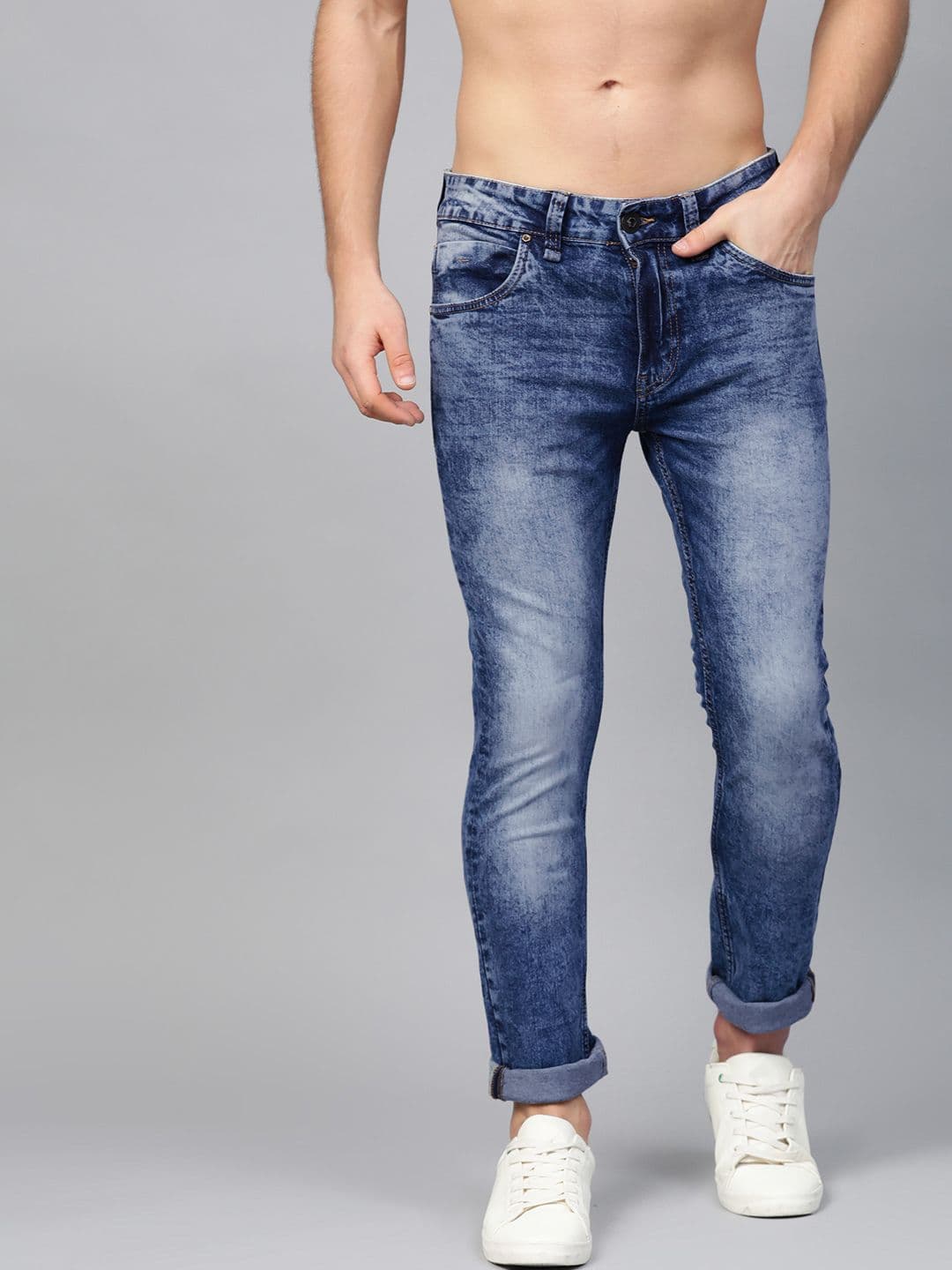 Roadster Men Blue Skinny Fit Mid-Rise Clean Look Acid Wash Stretchable Jeans - view 1