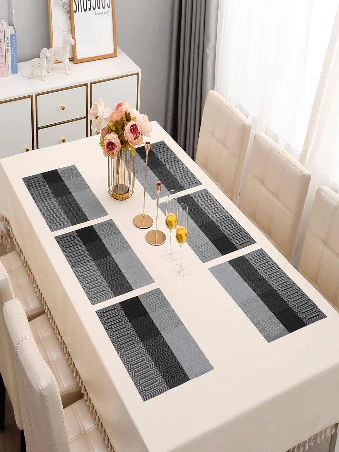 HOKIPO Black & Grey Set of 6 Striped Table Mats - view 1