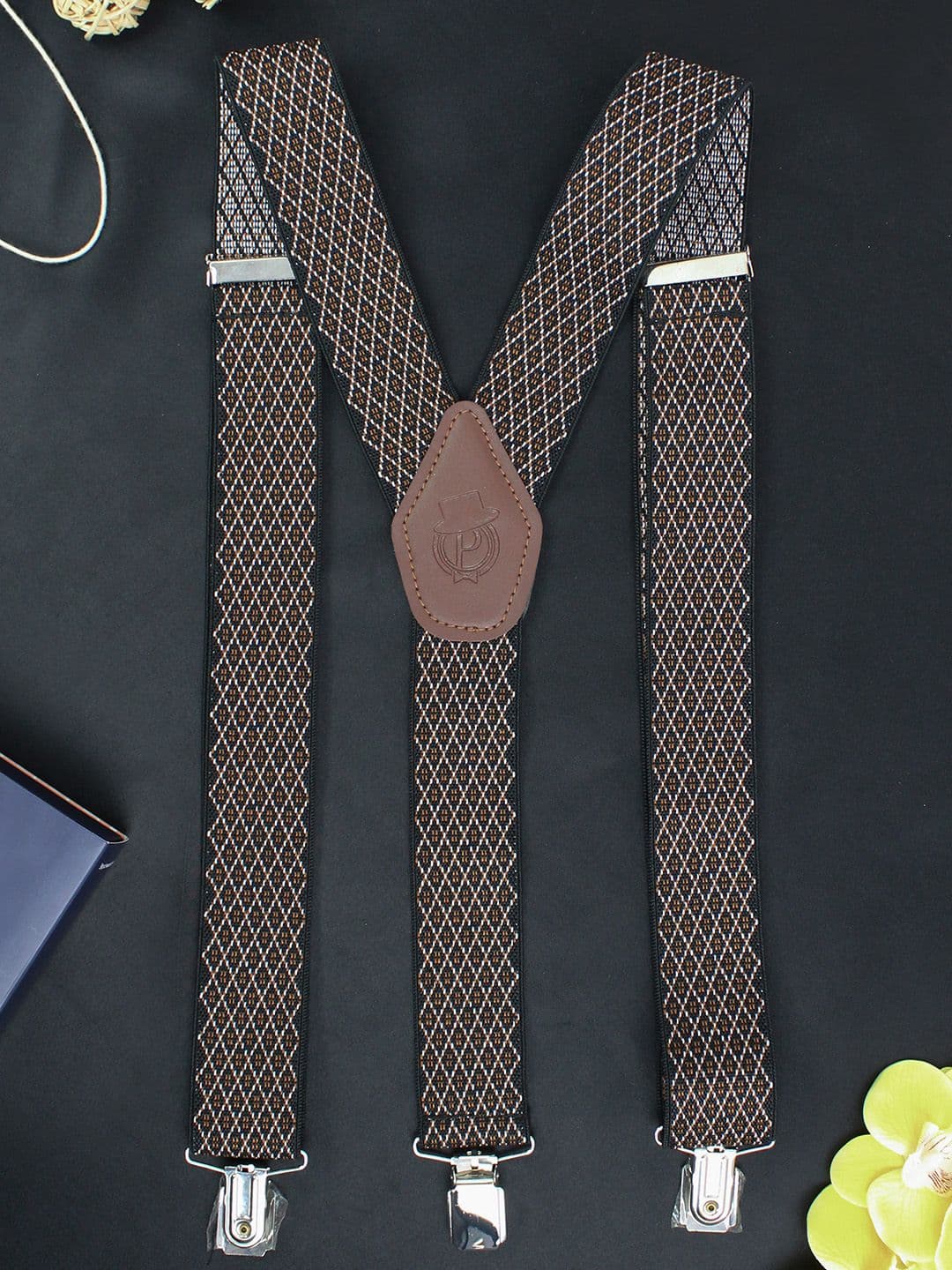 PELUCHE Men Black & Brown Patterned Suspenders - view 1