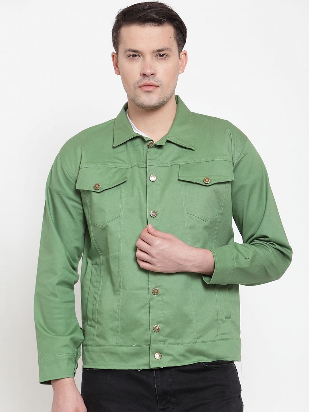 VOXATI Men Green Solid Denim Jacket - view 1