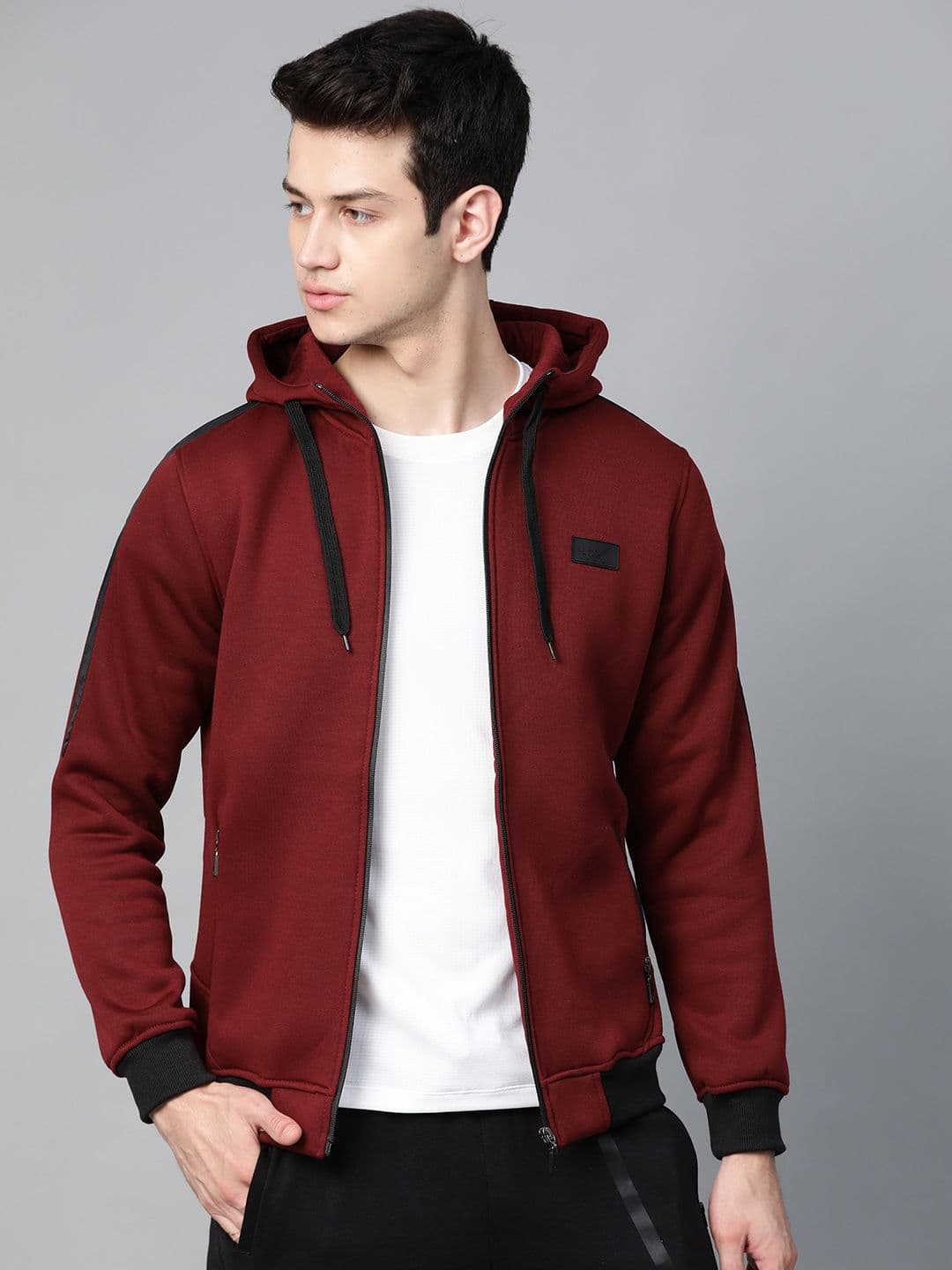 HRX by Hrithik Roshan Men Maroon Solid Hooded Sweatshirt - view 1