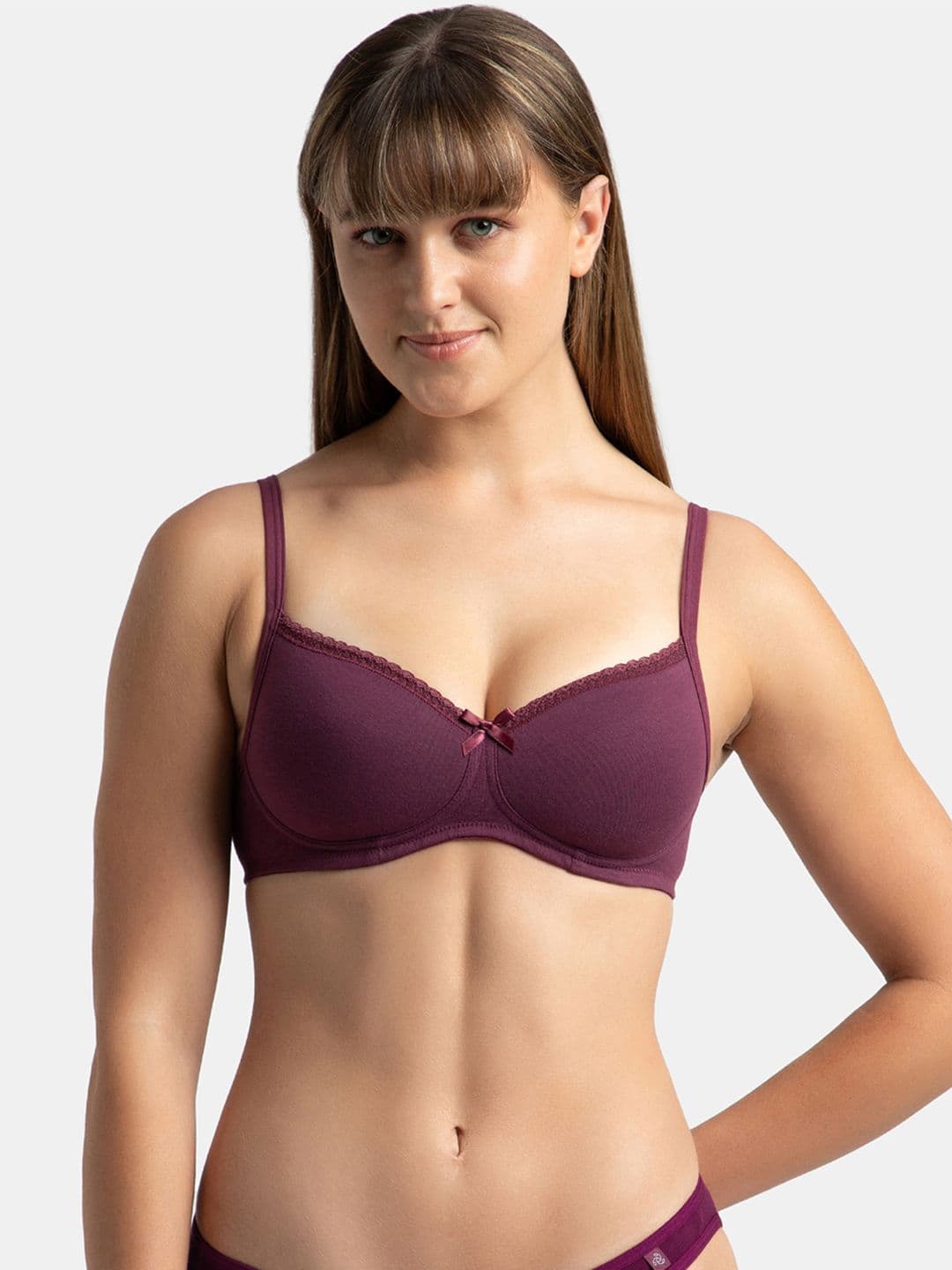 Jockey Wirefree Padded Plus Size Cotton Medium Coverage Tshirt Bra with Lace Styling -1723 - view 1