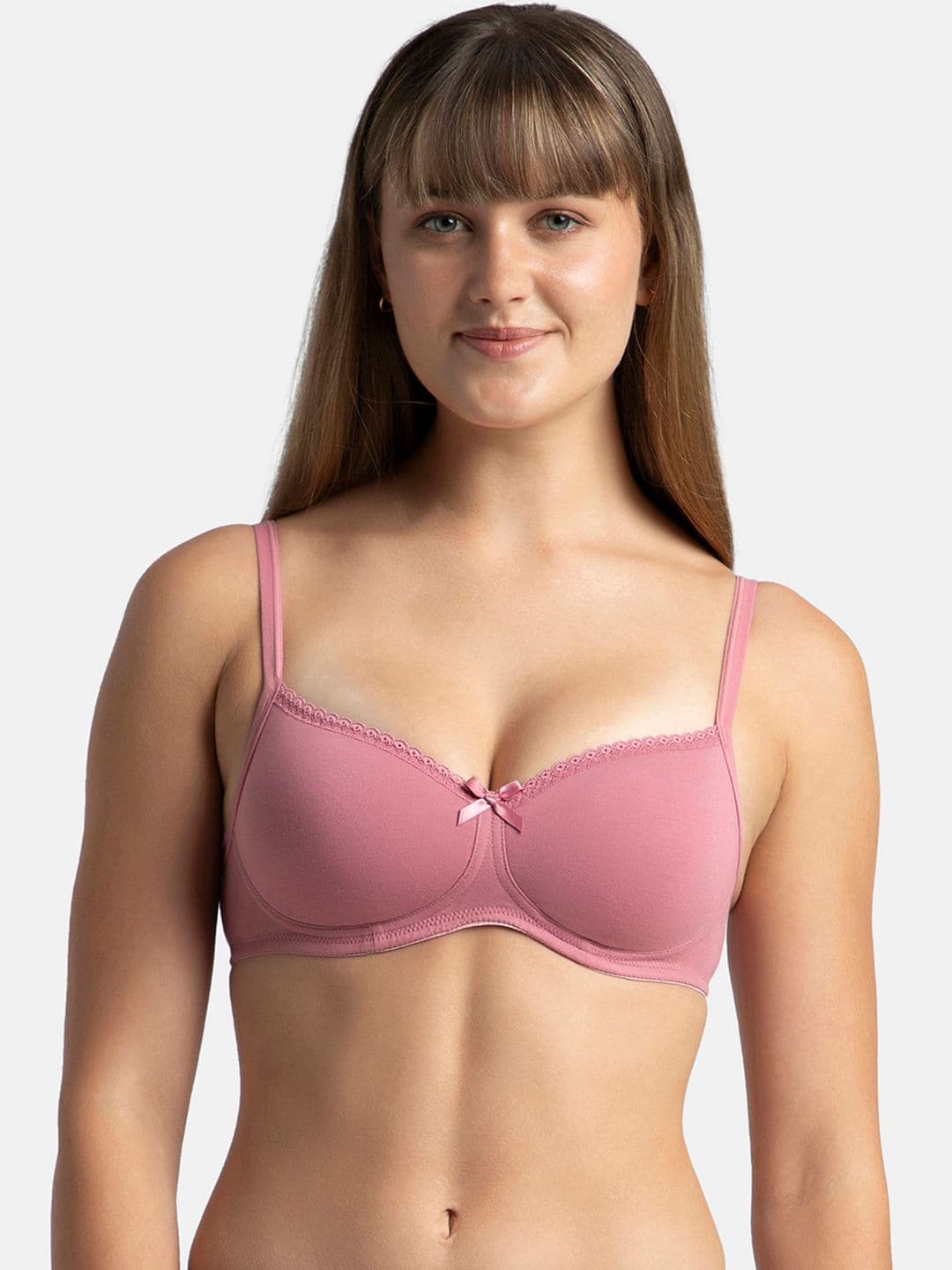Jockey Wirefree Padded Plus Size Cotton Medium Coverage Tshirt Bra with Lace Styling -1723 - view 1
