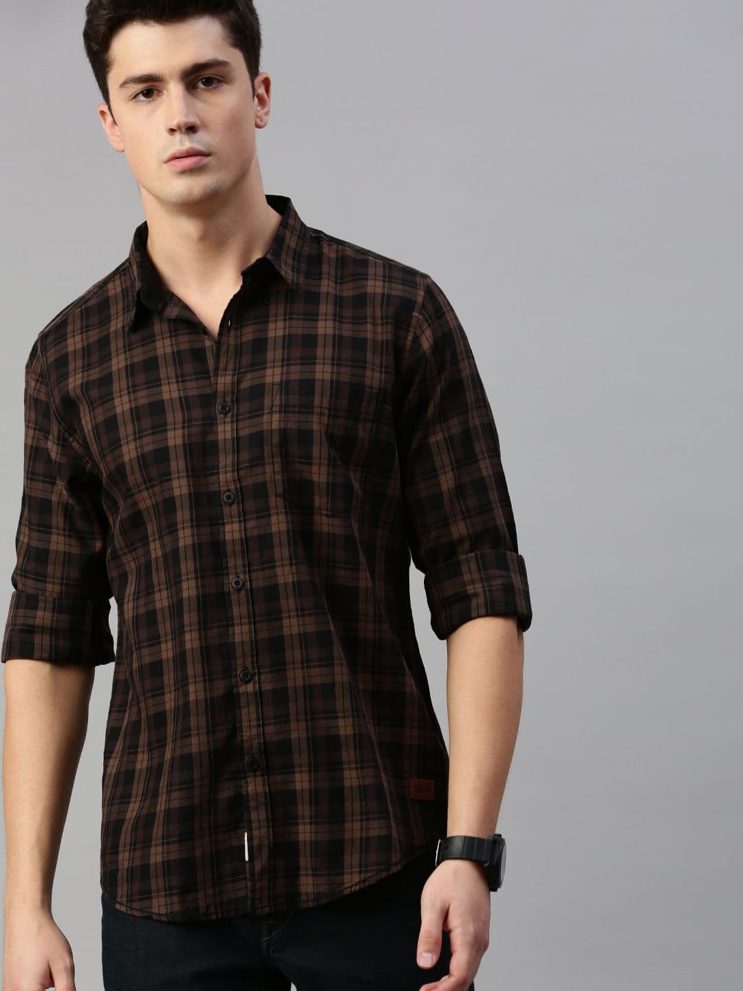 Roadster Men Black & Brown Checked Casual Shirt - view 1