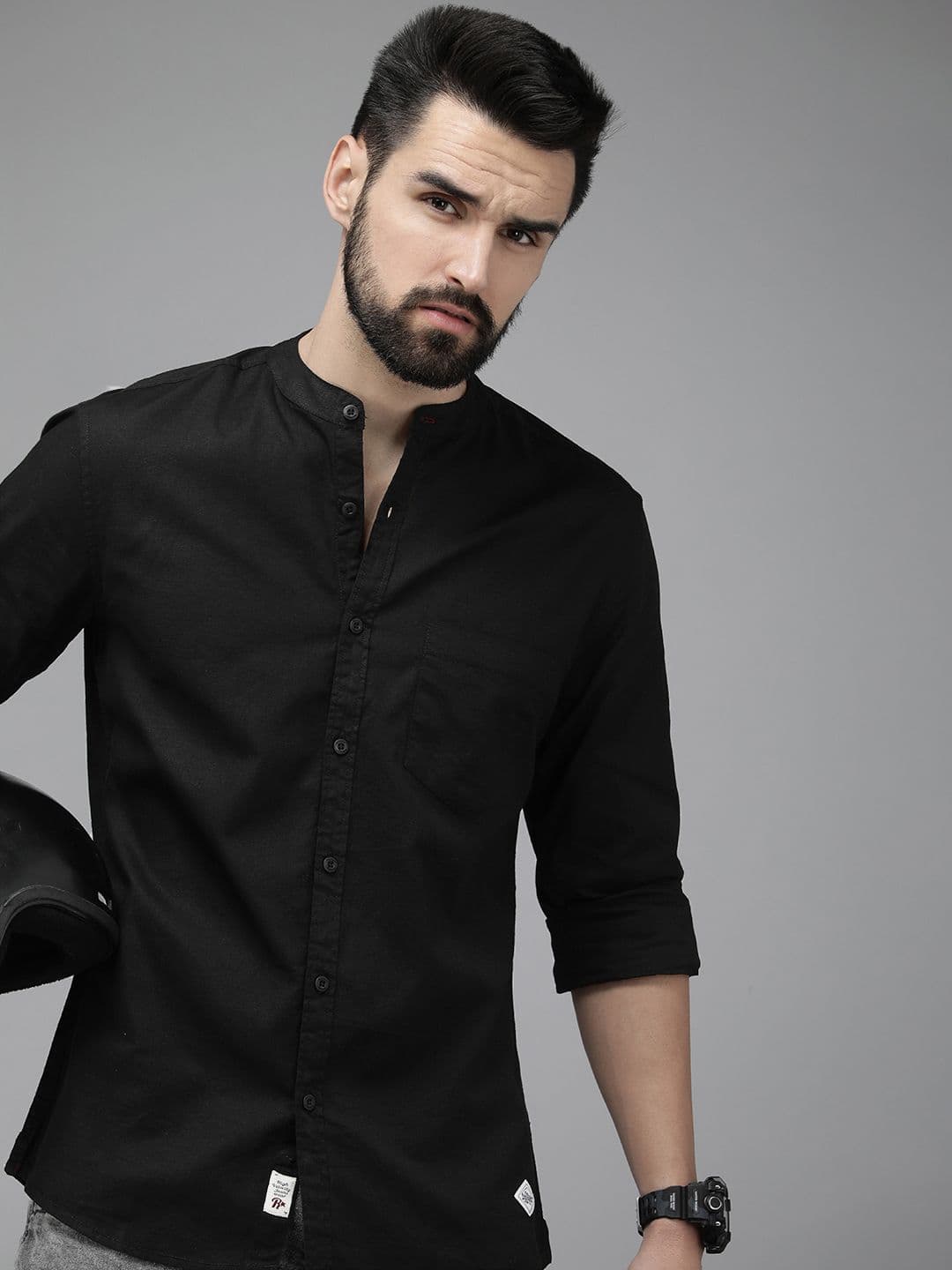 Roadster Men Black Regular Fit Solid Opaque Cotton Casual Shirt - view 1