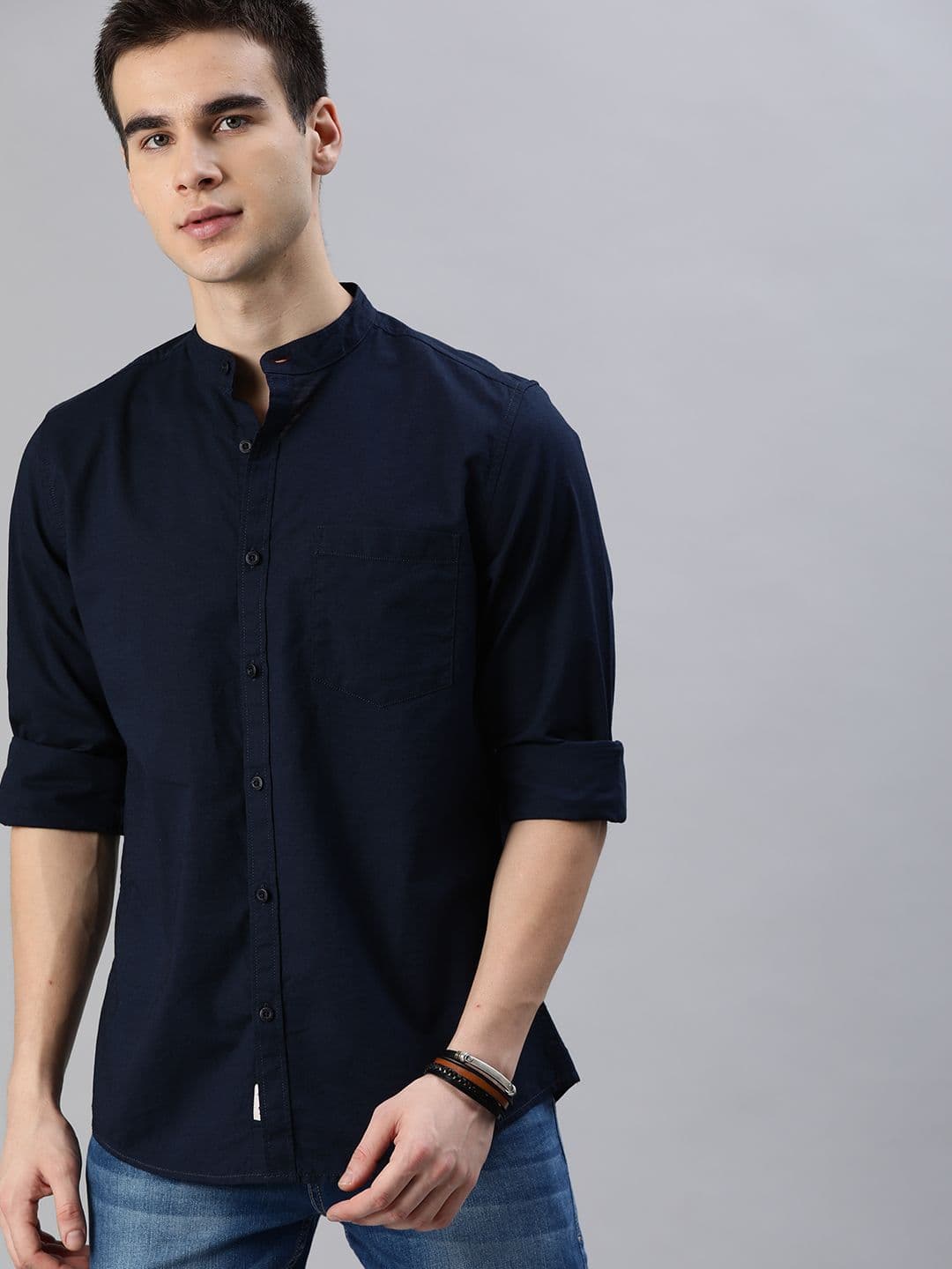 Roadster Men Navy Blue Solid Regular Fit Casual Shirt - view 1