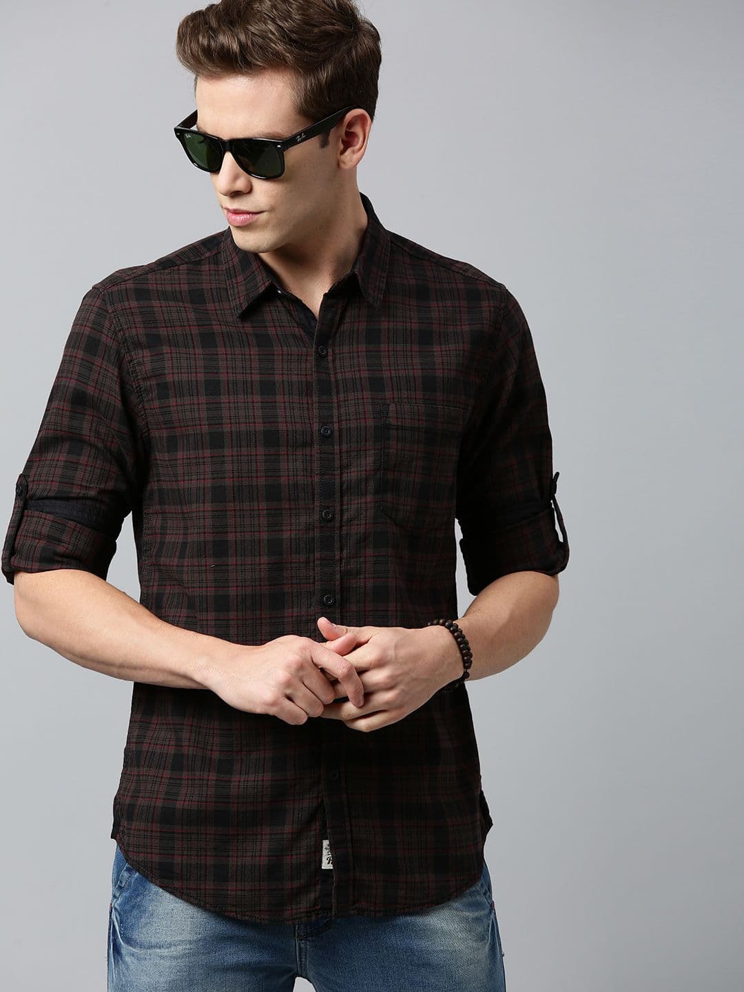 Roadster Men Coffee Brown & Black Regular Fit Checked Casual Shirt - view 1