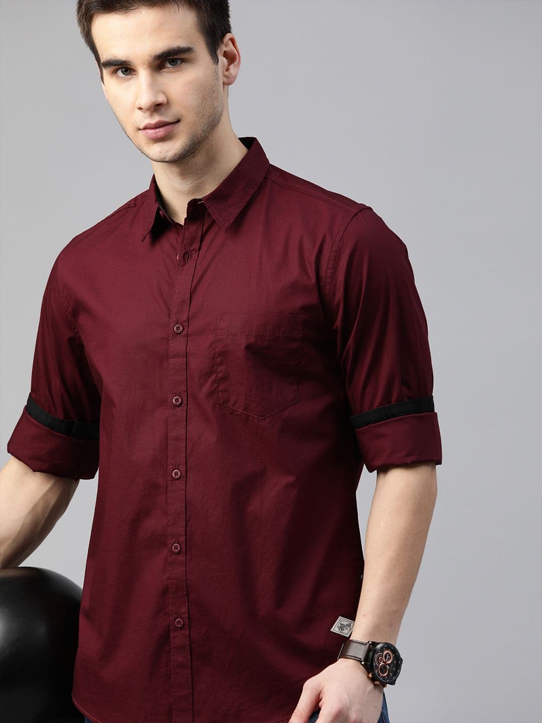 Roadster Men Burgundy Cotton Casual Shirt - view 1