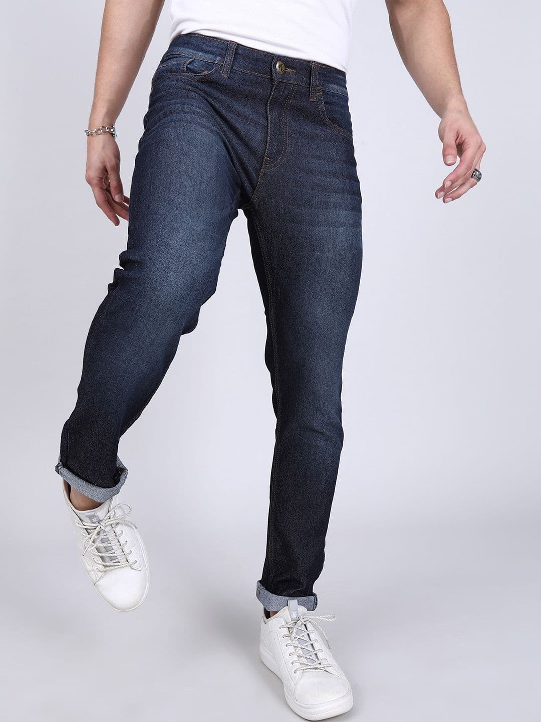 The Indian Garage Co Men Navy Blue Slim Fit Mid-Rise Clean Look Jeans - view 1