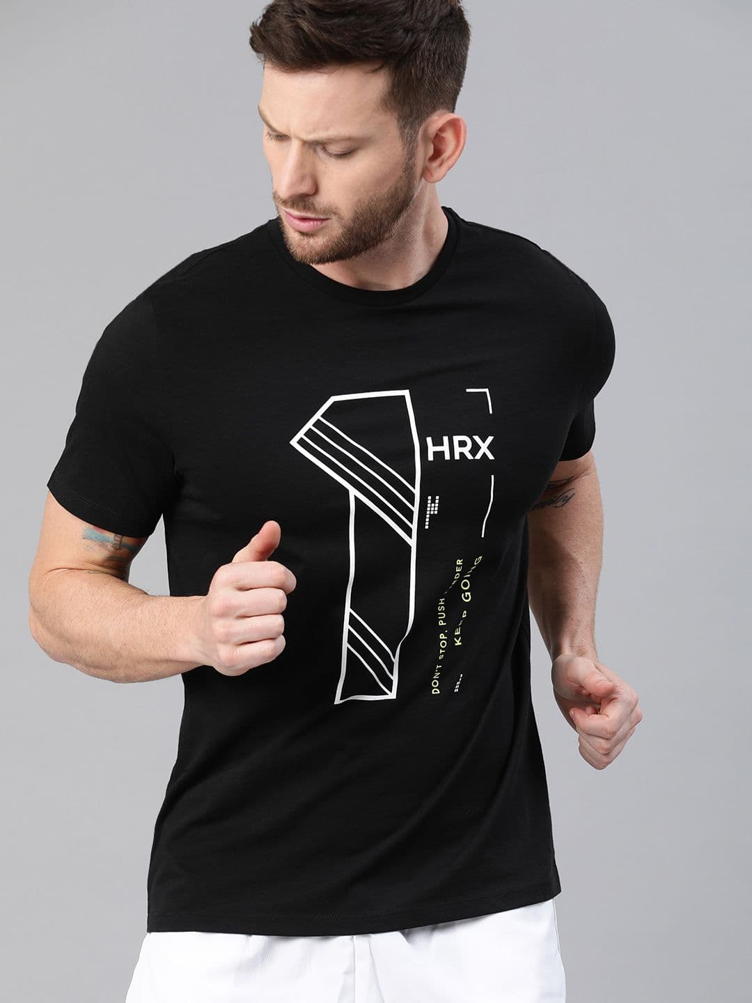 HRX by Hrithik Roshan Men Black Solid Typography Lifestyle Cotton T-shirt - view 1