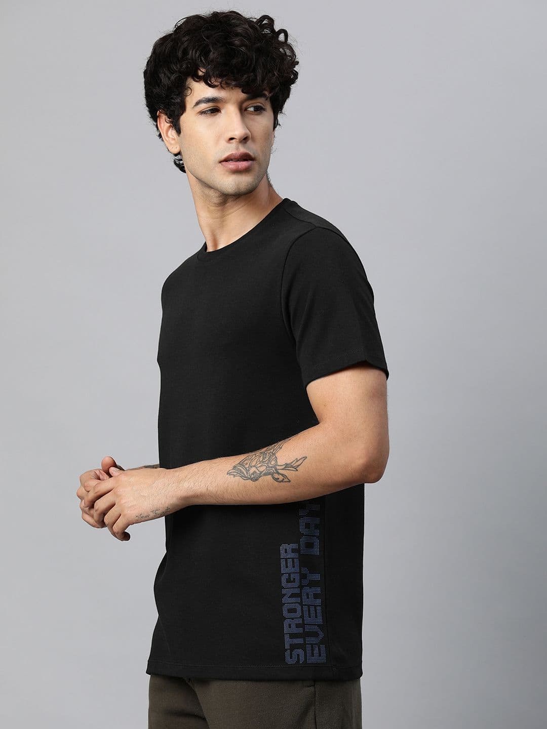 HRX by Hrithik Roshan Men Black Solid Printed Lifestyle Pure Cotton T-shirt - view 1