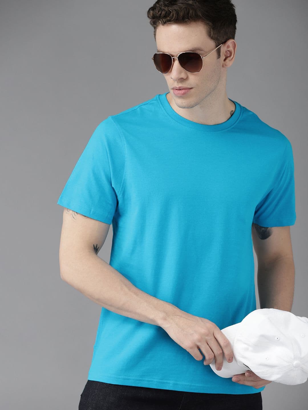 Roadster Men Blue Pure Cotton T-shirt - view 1