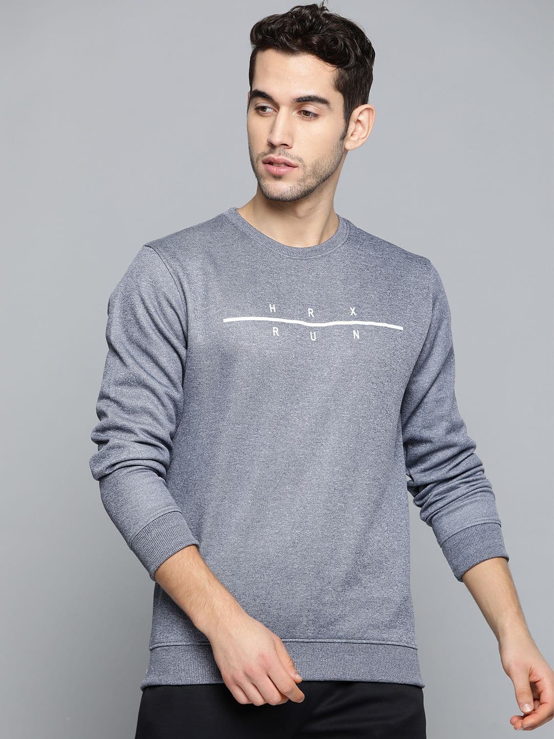 HRX by Hrithik Roshan Men Navy Melange Solid Regular Fit Running Sweatshirt - view 1