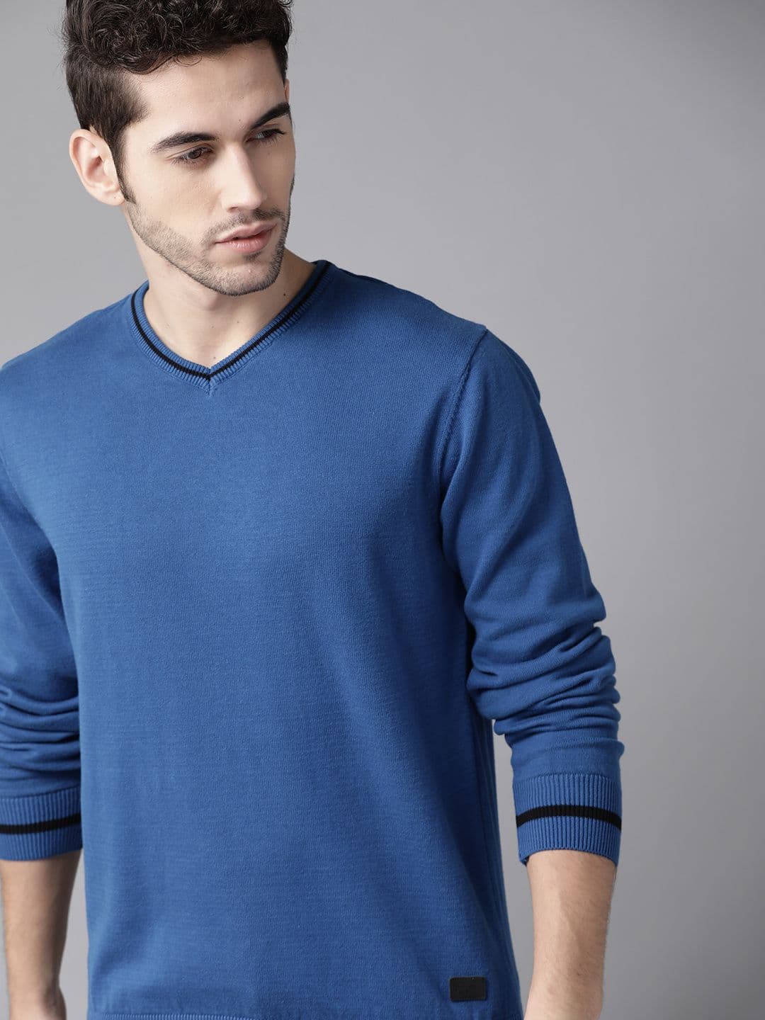 Roadster Men Blue Solid Acrylic Pullover - view 1