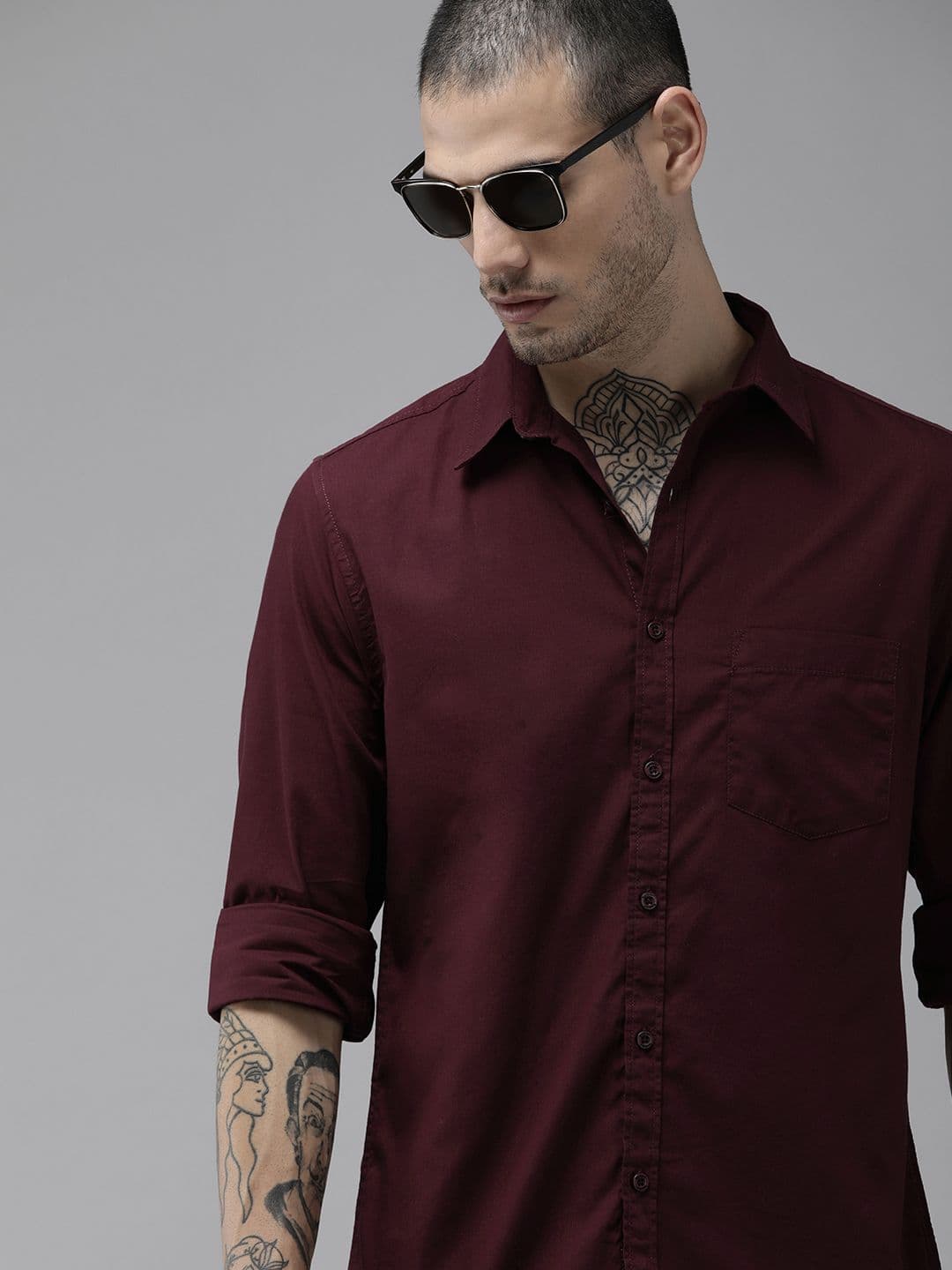 Roadster Men Maroon Cotton Solid Casual Shirt - view 1
