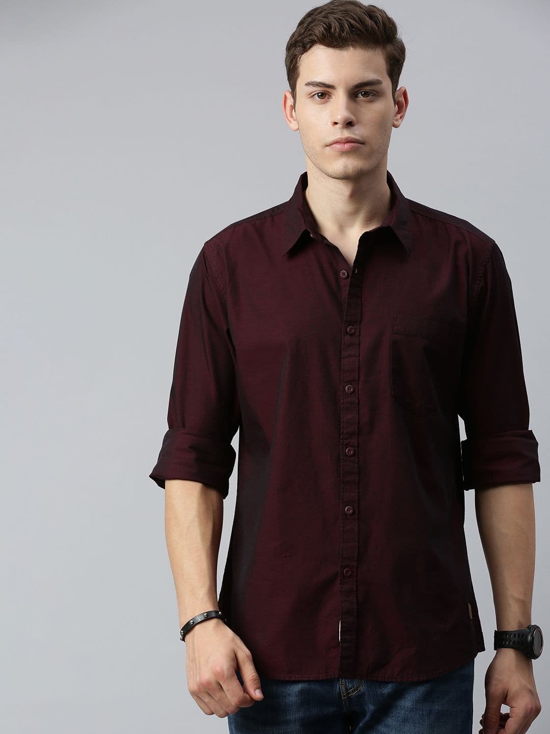 Roadster Men Burgundy Regular Fit Solid Casual Shirt - view 1