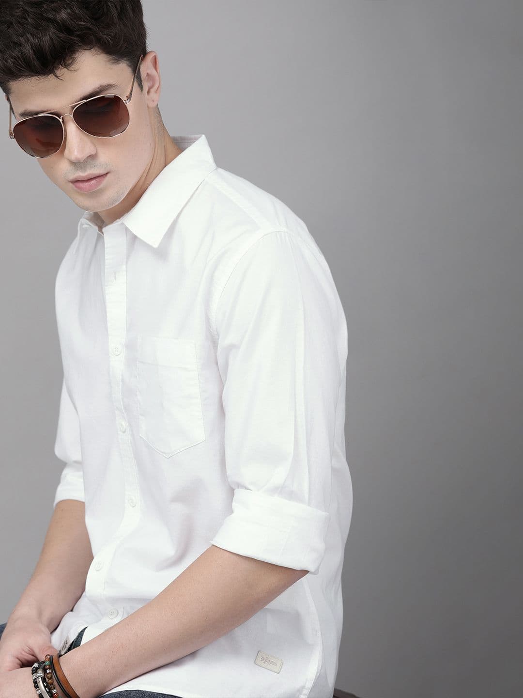 Roadster Men White Regular Fit Solid Casual Shirt - view 1