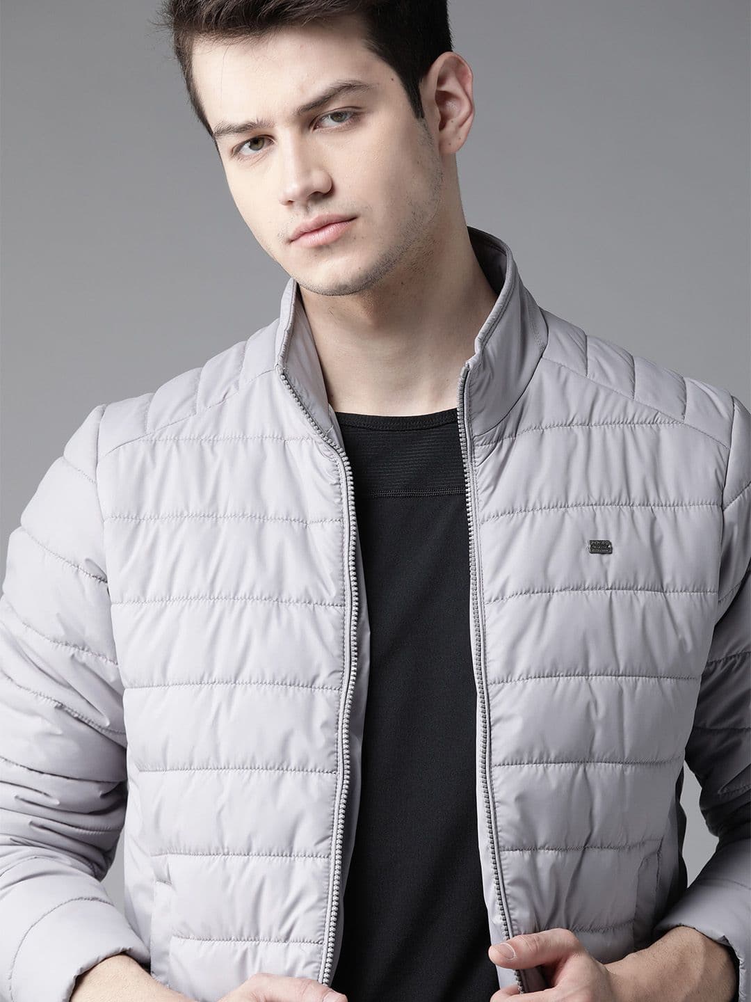 Roadster Men Grey Solid Padded Jacket - view 1