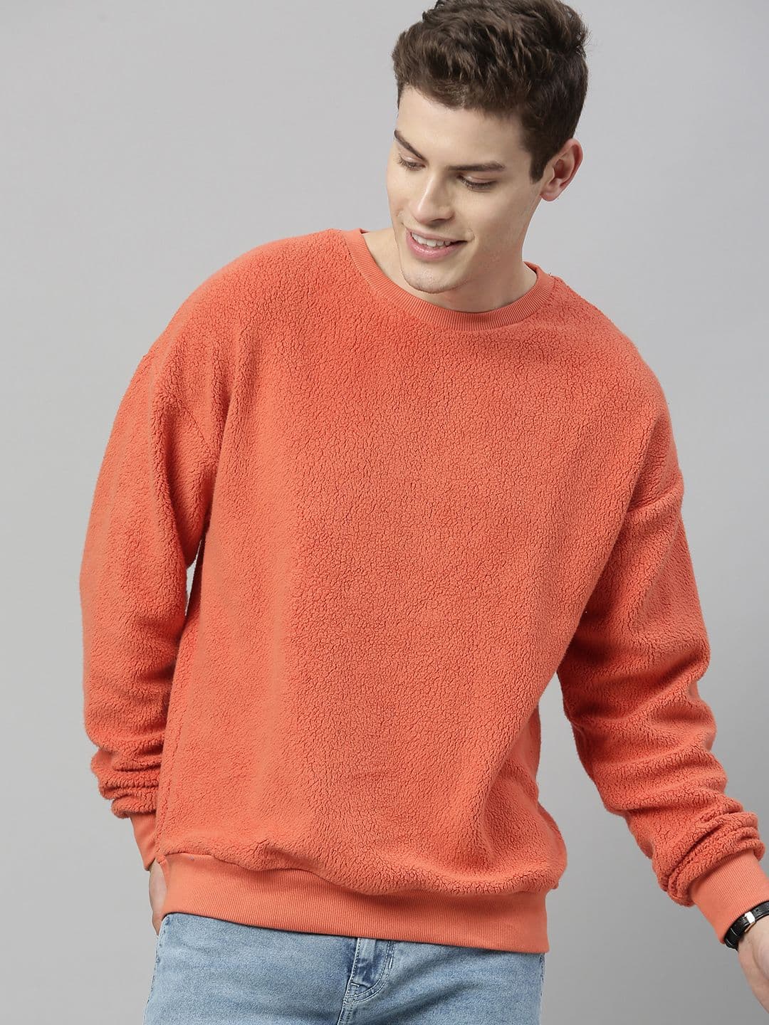 Mast & Harbour Men Orange Solid Pullover Sweatshirt - view 1