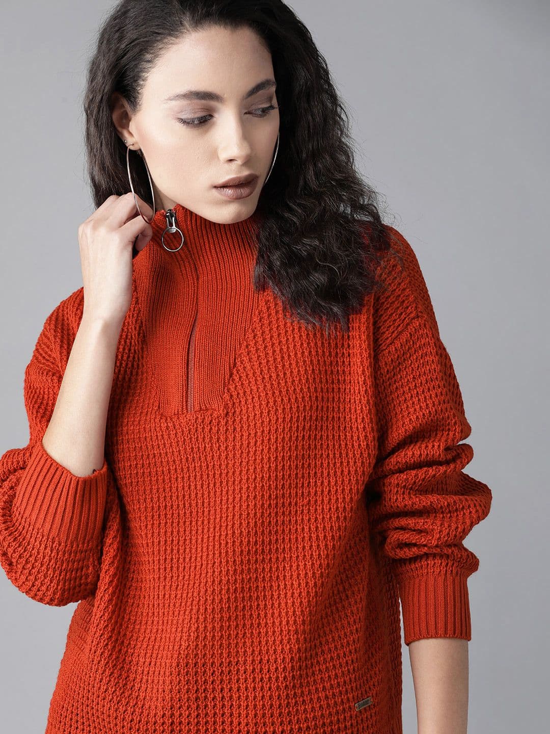 Roadster Women Rust Red Open Knit Pullover Sweater - view 1