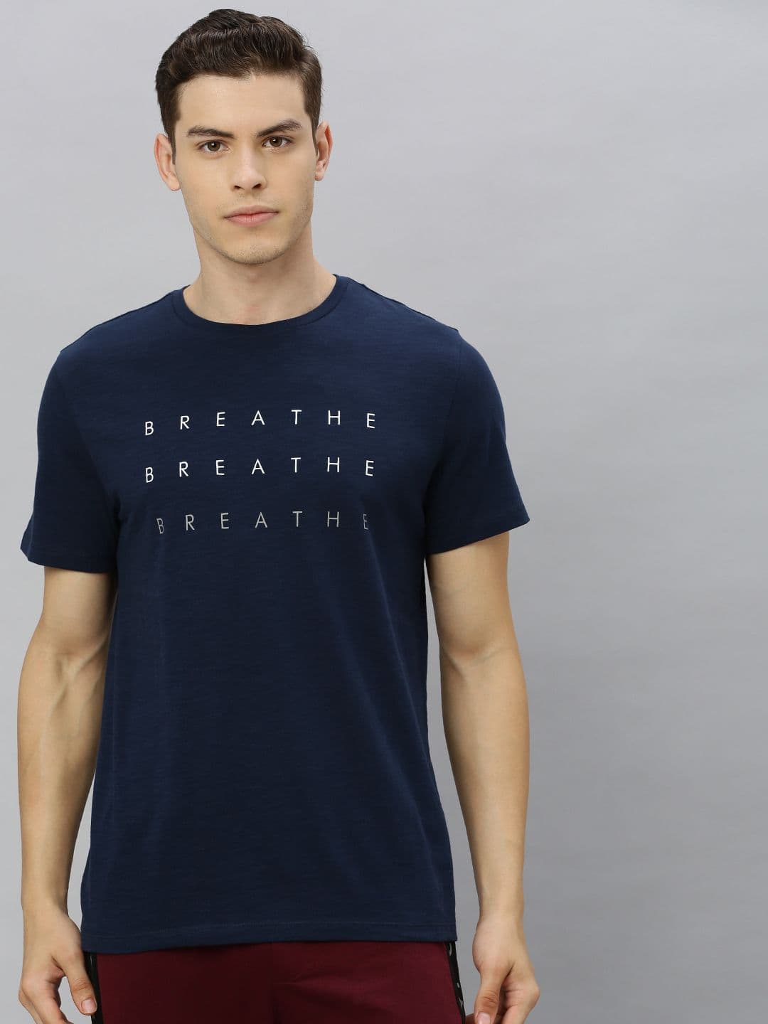 Hrx By Hrithik Roshan Men Navy Blue Solid Bio-Wash Yoga Tshirt - view 1