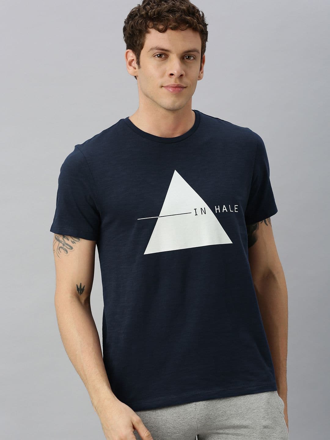 HRX by Hrithik Roshan Men Navy Printed Bio-Wash Yoga Pure Cotton T-shirt - view 1
