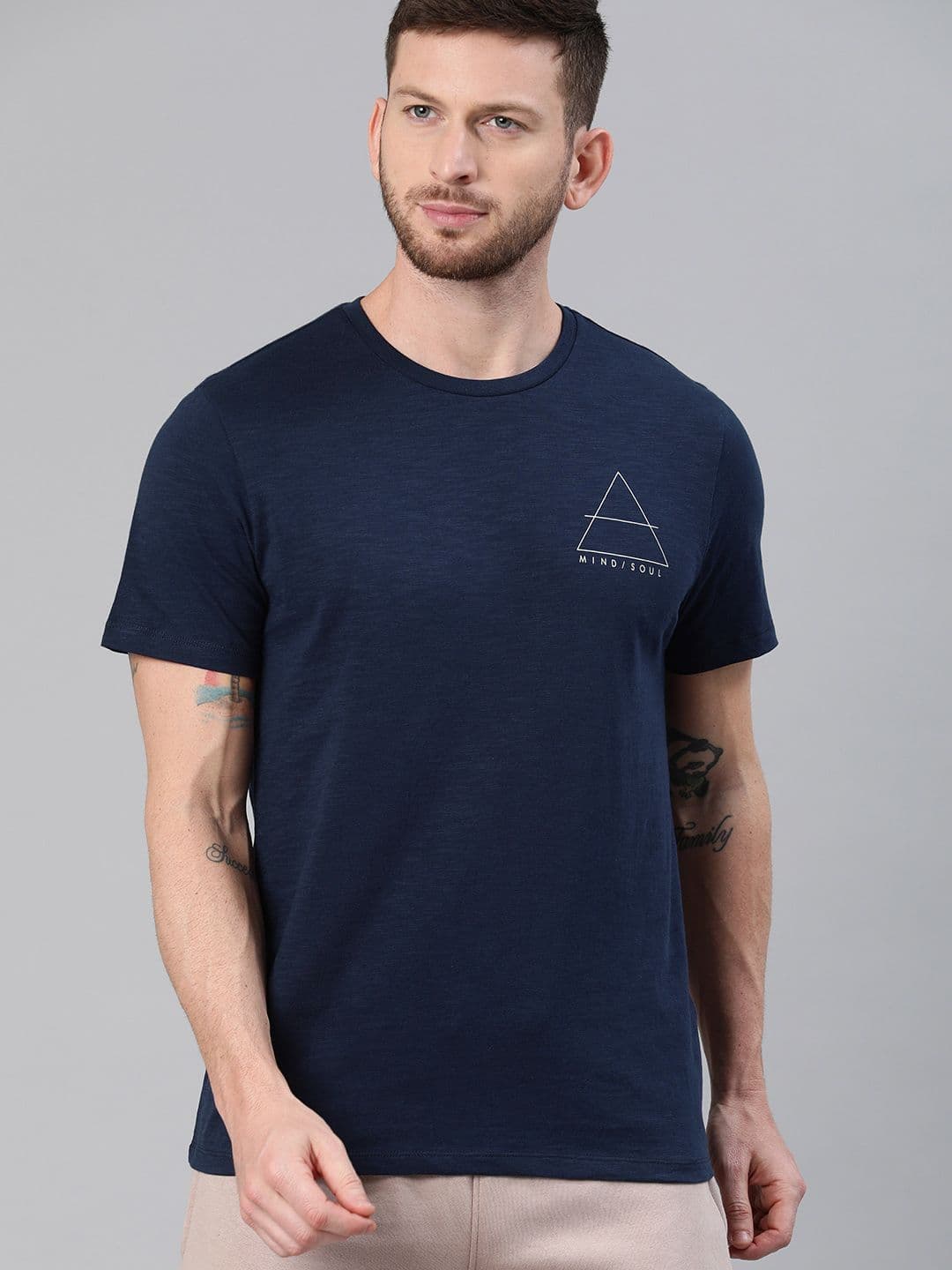 HRX by Hrithik Roshan Men Navy Solid Bio-Wash Yoga Tshirt - view 1