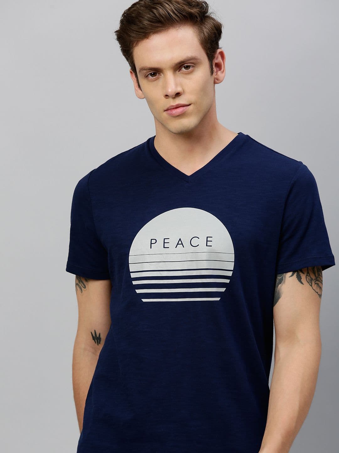HRX by Hrithik Roshan Men Navy Printed Bio-Wash Yoga Pure Cotton T-shirt - view 1