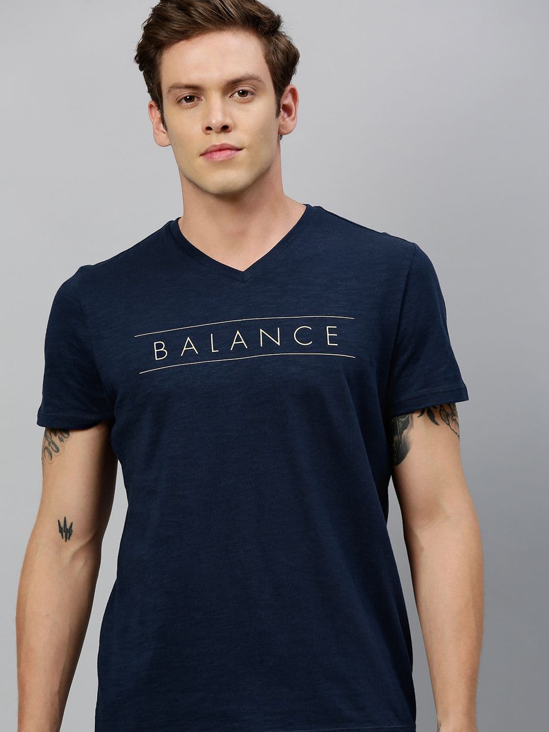 HRX by Hrithik Roshan Men Navy Printed Bio-Wash Yoga Cotton T-shirt - view 1