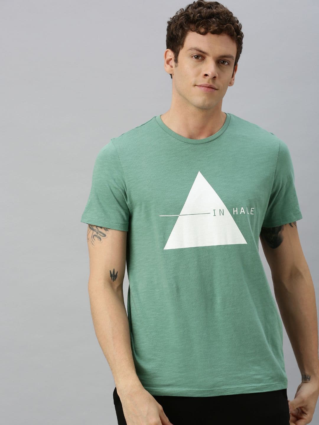HRX by Hrithik Roshan Men Green Printed Bio-Wash Yoga Cotton T-shirt - view 1