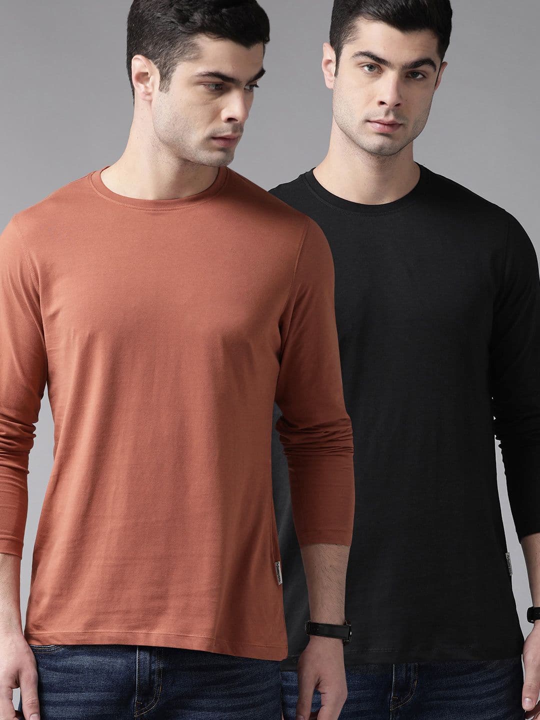 Roadster Men Pack of 2 Solid Round Neck Pure Cotton T-shirts - view 1