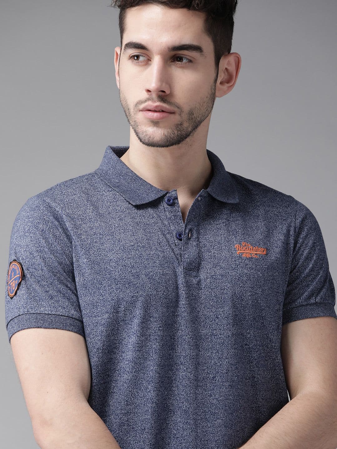 Roadster Men Navy Blue Grindle Effect Polo Collar T-shirt - view 1