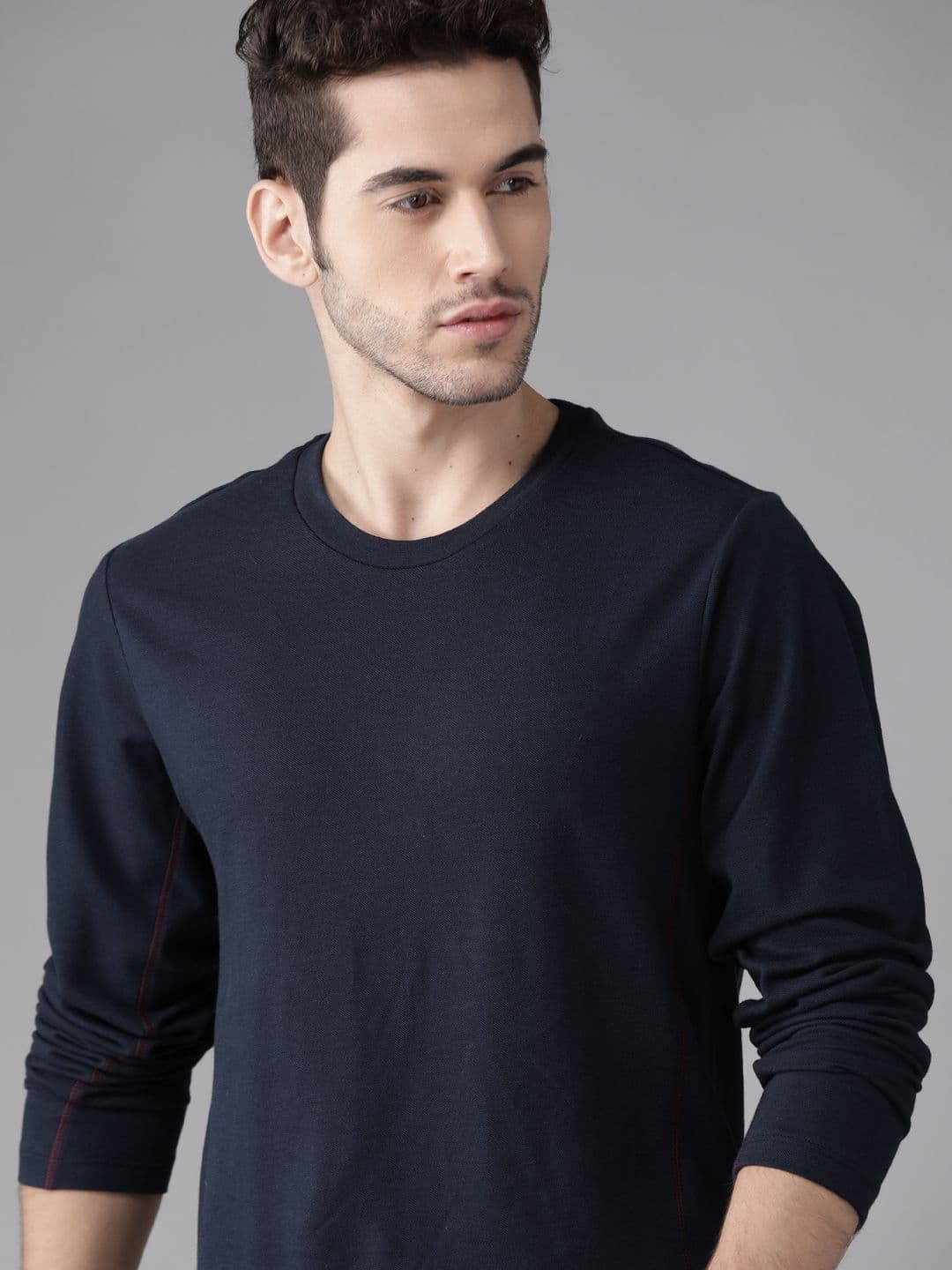 Roadster Men Navy Blue Pure Cotton T-shirt - view 1