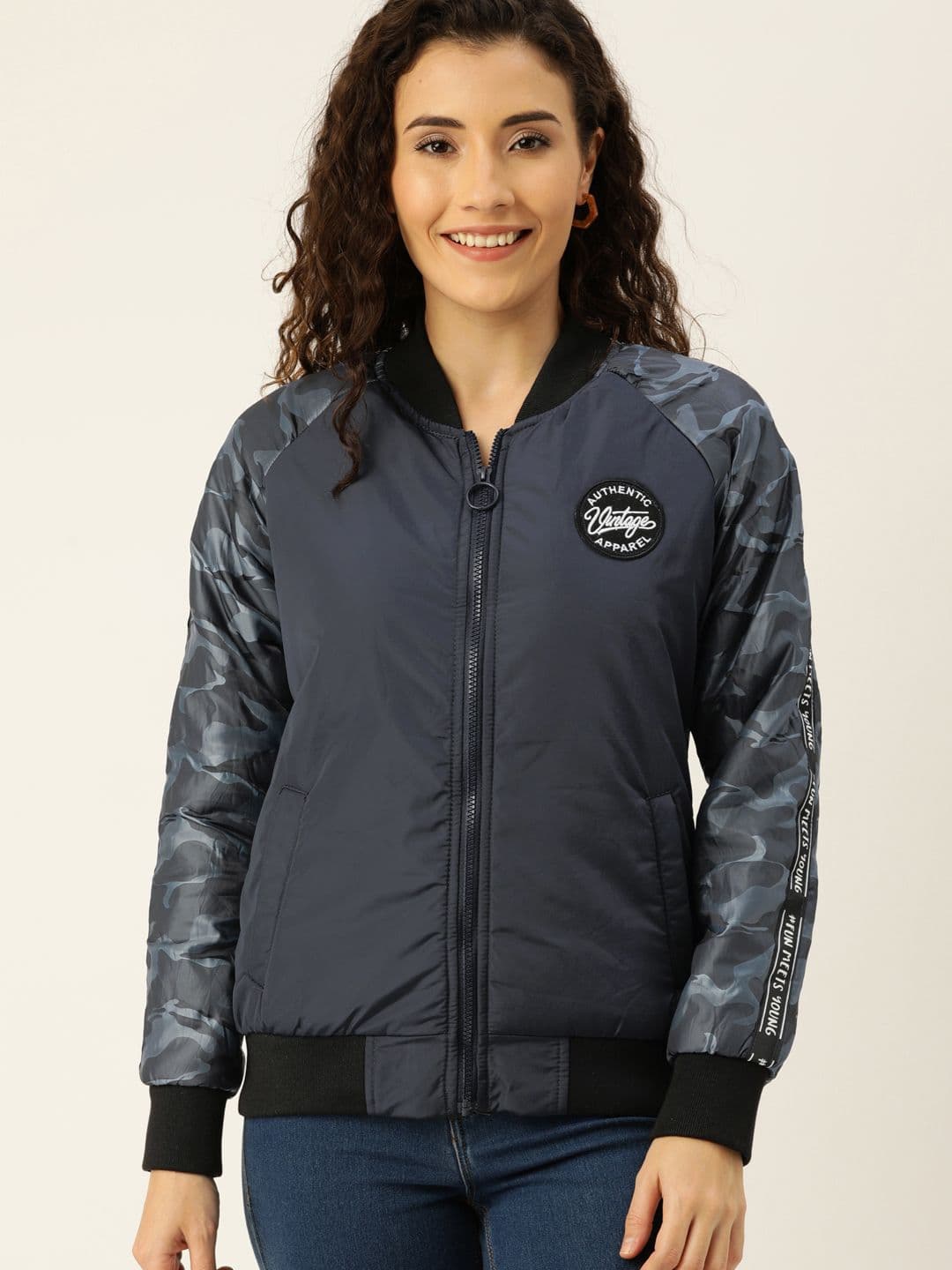 PINACOLADA Women Blue Solid Bomber Jacket - view 1