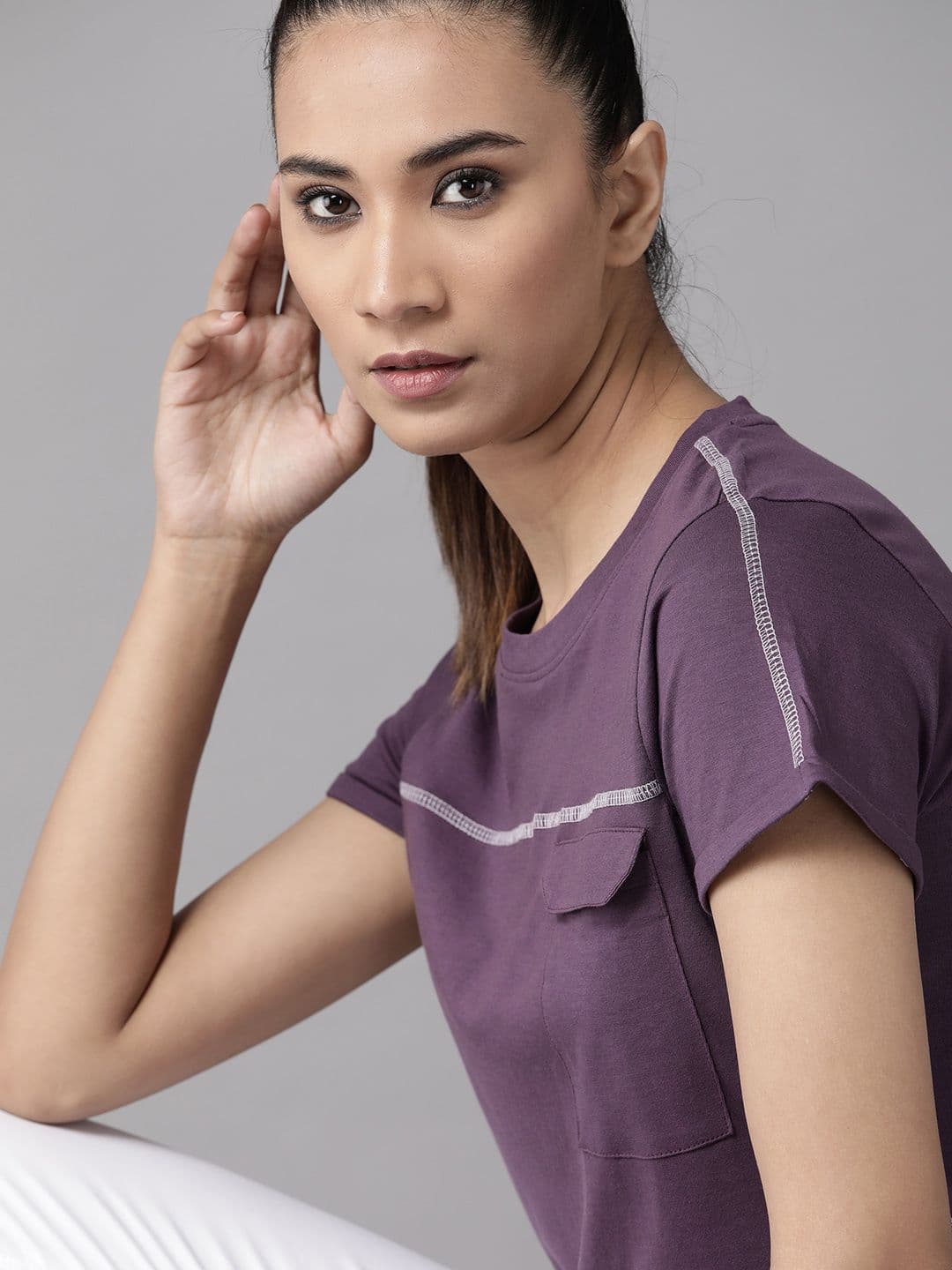 Roadster Women Purple Solid Round Neck Pure Cotton T-shirt - view 1