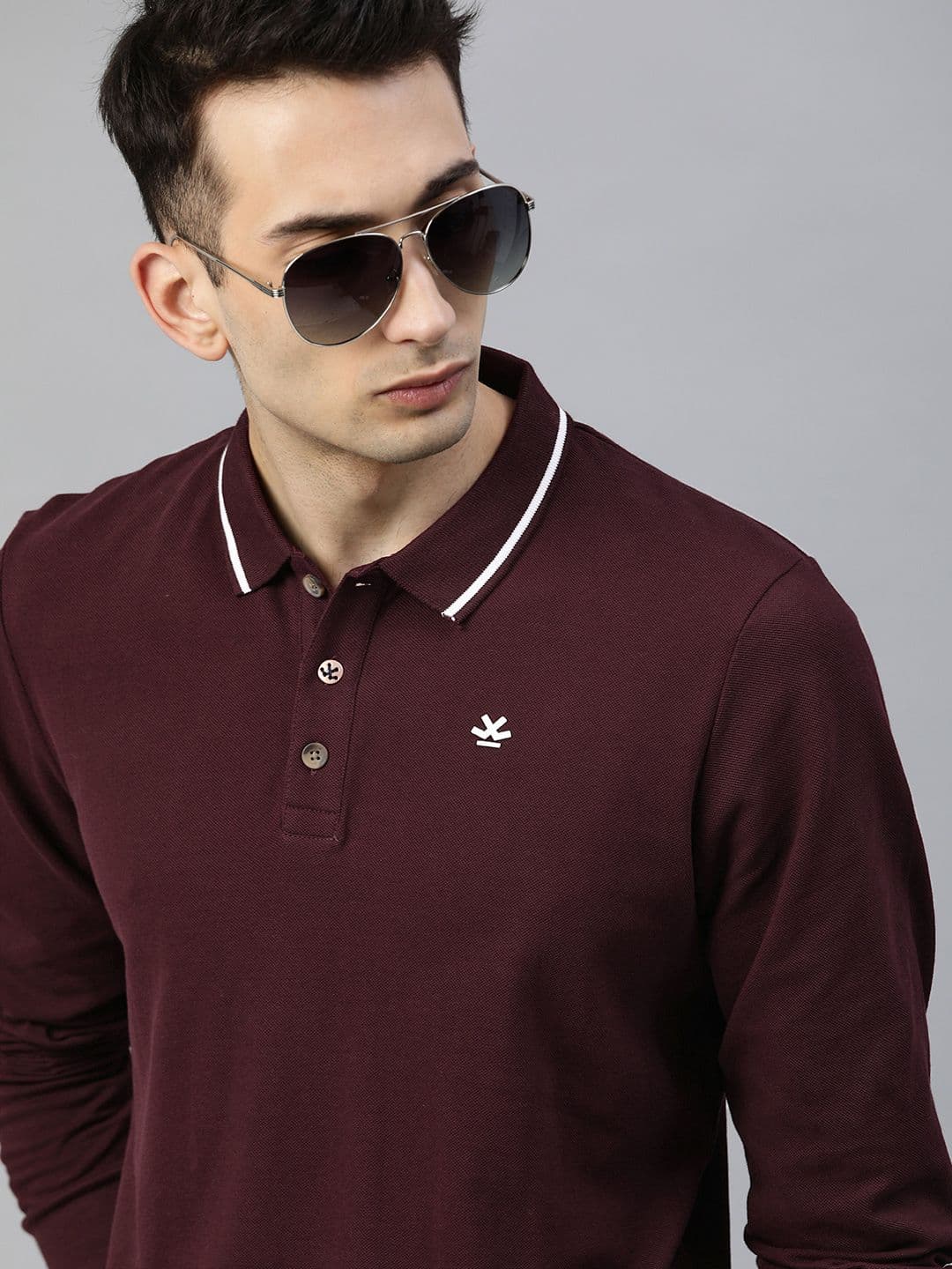 WROGN Men Burgundy Solid Slim Fit Polo Collar Pure Cotton T-shirt - view 1