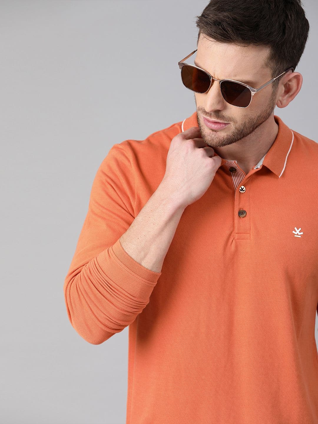 WROGN Men Orange Solid v Polo Collar Slim Fit T-shirt - view 1