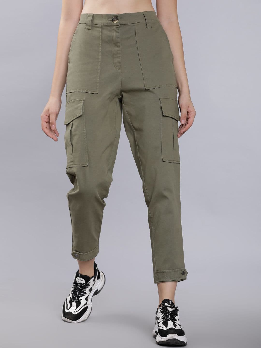 Tokyo Talkies Women Olive Green Slim Fit Solid Cargos - view 1