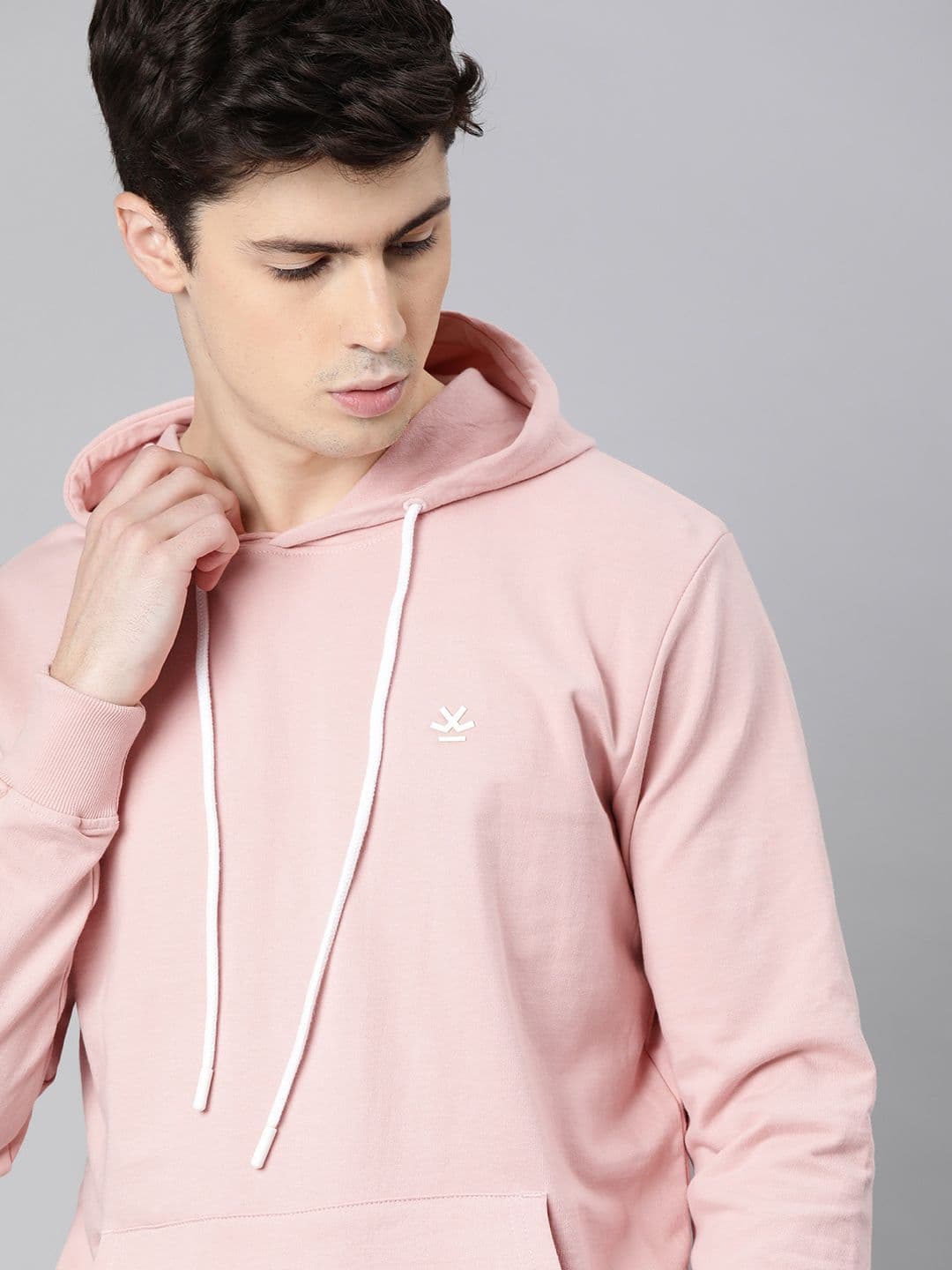 WROGN Men Pink Solid Hooded Sweatshirt - view 1
