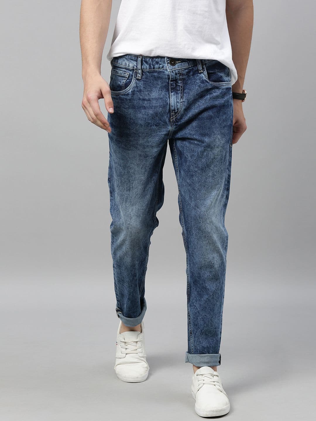 Mast & Harbour Men Blue Slim Tapered Fit Mid-Rise Clean Look Stretchable Jeans - view 1